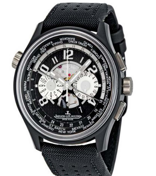 Functional Black Dials Jaeger-LeCoultre AMVOX5 World Chronograph Fake Watches UK By Robert Downey Jr.